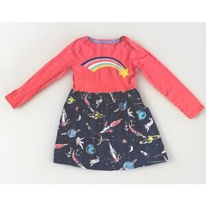 Mini Boden Girls Dress Size 7-8 128 Space Solar System Comet Appliqué Coral Navy